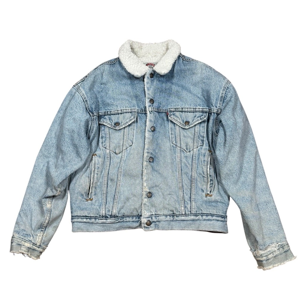 Vintage 80s 90s Levi's Men's Medium Sherpa Denim Jean Jacket Vtg Light Blue